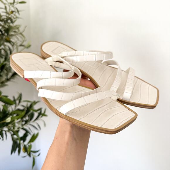 Dolce Vita Strappy Slip On Square Toe Casual Flat Sandals White 8.5 - Picture 2 of 6